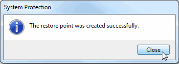 Gambar Sukses Pada Saat Membuat Restore Point pada Windows 7