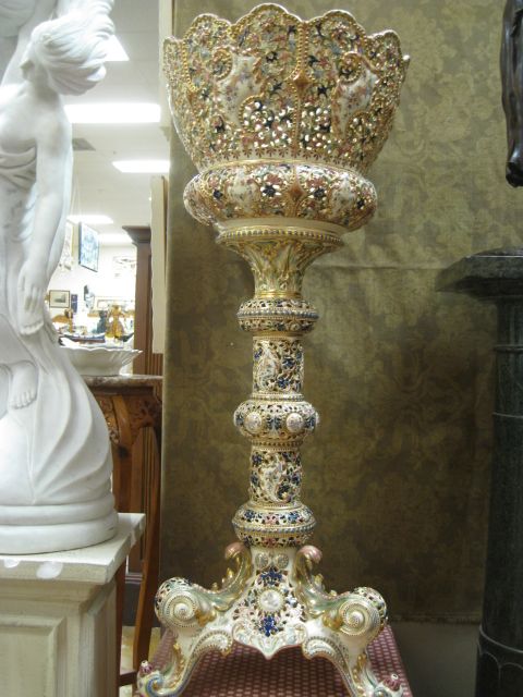 Antique Fischer Budapest Pottery Jardiniere Plant Stand