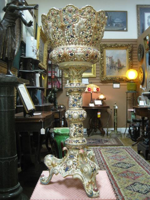 Antique Fischer Budapest Pottery Jardiniere Plant Stand