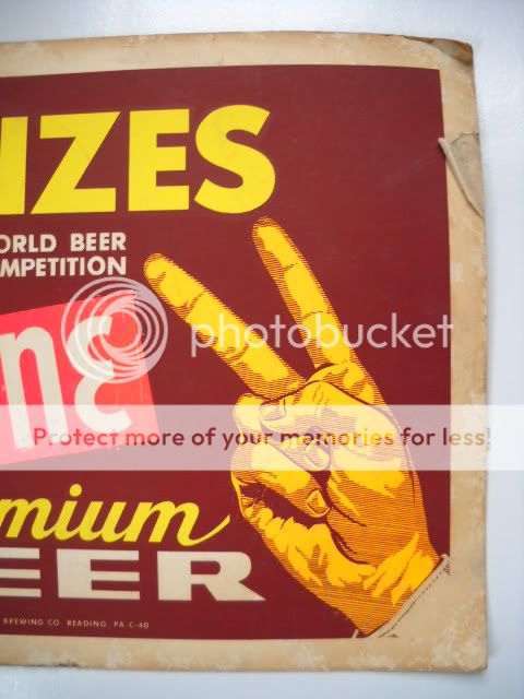 Sunshine Beer Cardboard Sign Litho Reading PA 1958  