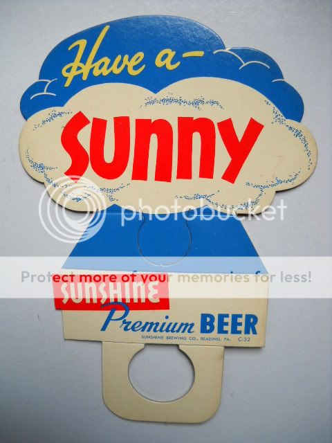Sunshine Beer Cardboard Sign Bottle Topper Reading PA  